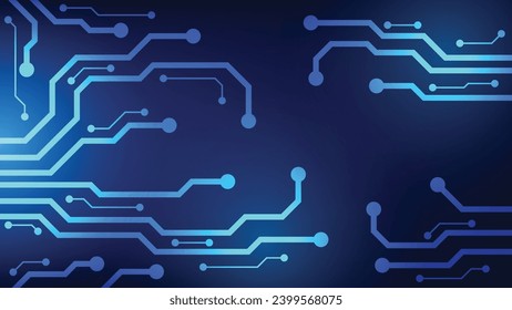 Hi tech digital circuit board. electrical lines connected on blue lighting background. futuristic technology design element concept