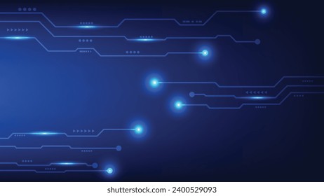 Hi tech digital circuit board. electrical lines connected on blue lighting background. futuristic technology design element concept