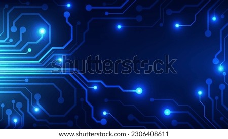 Hi tech digital circuit board. AI pad and electrical lines connected on blue lighting background. futuristic technology design element concept