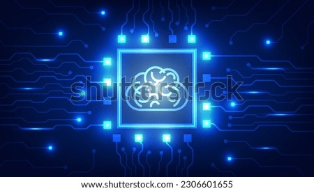 Hi tech digital circuit board. AI pad and electrical lines connected on blue lighting background. futuristic technology design element concept