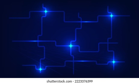 Hi tech digital technology and futuristic communication background concept. electric connecting lines as network with blue lighting