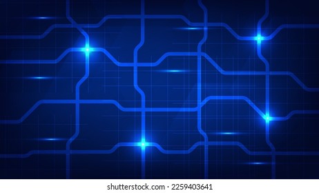 Hi tech digital technology and futuristic communication background concept. electric connecting lines as network with blue lighting