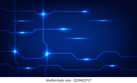 Tecnología digital de alta tecnología y concepto de fondo de comunicación futurista. líneas eléctricas de conexión como red con iluminación azul