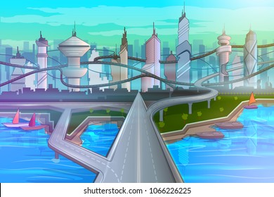Hi tech futuristic Future Smart city town planning concept. Vector illustration