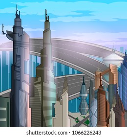 Hi tech futuristic Future Smart city town planning concept. Vector illustration