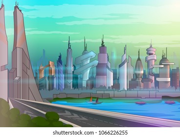 Hi tech futuristic Future Smart city town planning concept. Vector illustration