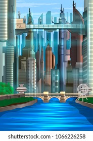Hi tech futuristic Future Smart city town planning concept. Vector illustration