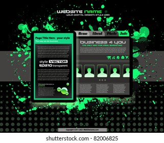 Hi tech and grunge style business website template for stylish blogs. Backgrounds and Drops under clipping masks are complete and fully editable.