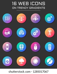 hi tech icon set. hi tech web icons on round trendy gradients