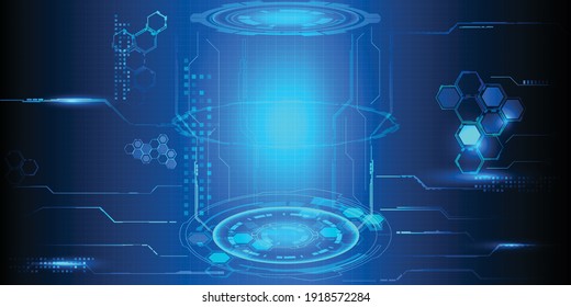 Hi tech laboratory room with digital tech interface and circuit line around.Vector illustrations.