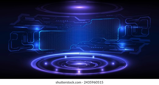 Hi tech modern tech layout stage or room with digital architecture circuit line around.Vector illustration.