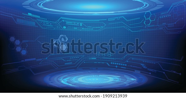 Hi tech modern\
tech layout stage or room with digital architecture circuit line\
around.Vector illustration.