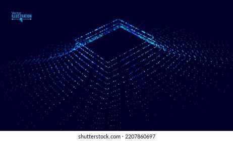 Hi Tech Network Connection Grid. 3D Technology Style Baner Design. Technology Vector Illustration. Futuristic Design for Technology or Science Event. Digital Squares Perspective Grid. 