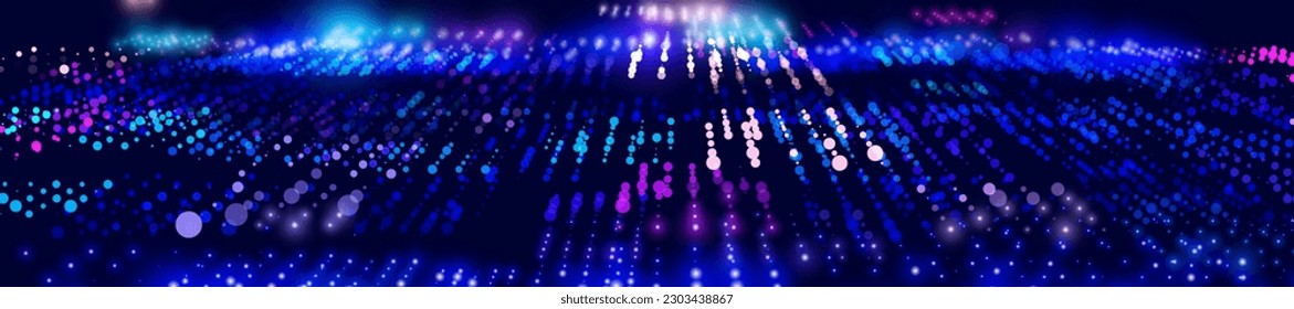 Hi Tech Network Connection Grid. 3D Technology Style Baner Design. Technology Vector Illustration. Futuristic Design for Technology or Science Event. Perspective Grid with Depth of Field Effect (DOF)