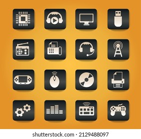 hi tech symbols on black buttons on yellow background