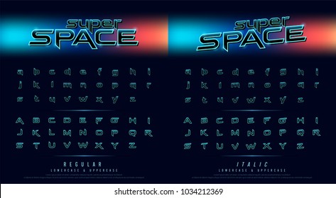 Hi Tech Techno Font Future Movie Style. Metal Chrome Effect Alphabet Letters Design For Poster, Banner, Logo. Vector Illustration