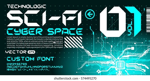 Hi Tech Techno Font Future Space Design On A Circuits Abstract Background 