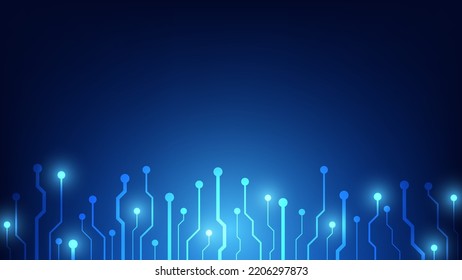Hi tech technology background. circuit board with blue lighting and copy space
