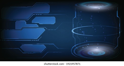 Hi tech technology stage layout abstract dark blue background included digital interface circuit grid line.Vector illustrations.