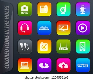 Hi tech vector colored icons in the holes easily adapt to any background