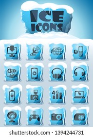 hi tech vector icons frozen in transparent blocks of ice