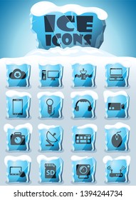 hi tech vector icons frozen in transparent blocks of ice