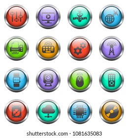 hi tech vector icons on color glass buttons