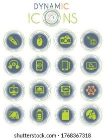 hi tech vector icons on white background with dynamic lines for animation for web and user interface design