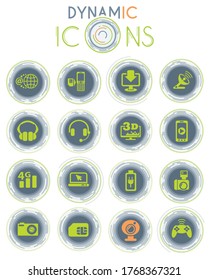 hi tech vector icons on white background with dynamic lines for animation for web and user interface design