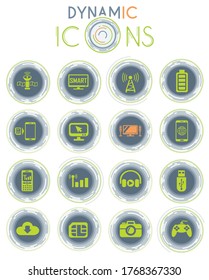 hi tech vector icons on white background with dynamic lines for animation for web and user interface design