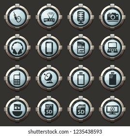 Hi tech vector icons in the stylish round buttons for mobile applications and web