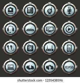 Hi tech vector icons in the stylish round buttons for mobile applications and web