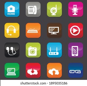 Hi tech vector icons for user interface design. Colored buttons on a dark background