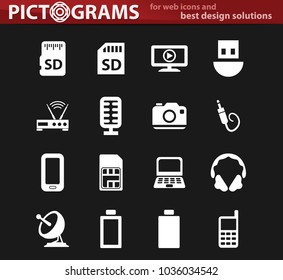 Hi tech vector white icons for user interface design