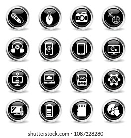 hi tech web icons - black round chrome buttons