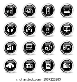 hi tech web icons - black round chrome buttons