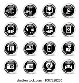 hi tech web icons - black round chrome buttons