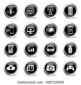 hi tech web icons - black round chrome buttons