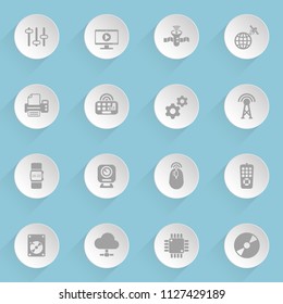 hi tech web icons on light paper circles