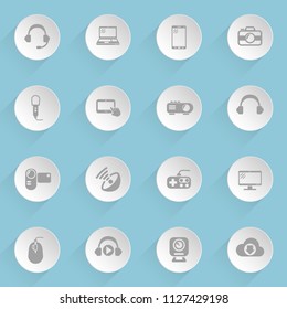 hi tech web icons on light paper circles