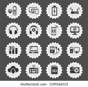 hi tech web icons stylized postage stamp for user interface design