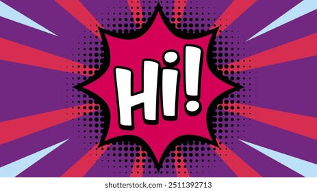 Hi text template on retro background for stickers, posters, social media posts