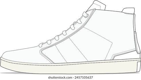 Hi Top Sneaker Basic Editable Design Vector Illustration Side View