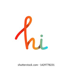 Hi vector text colorful gradient handwritten lettering. Gradient volume inscription. 
