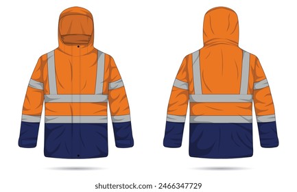 Hi Vis chaqueta con capucha mockup vista frontal y posterior