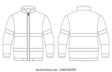 Vista frontal y posterior de la Plantilla de la chaqueta Hi Vis. Frente de maqueta de uniforme de trabajador con Vector de chaqueta