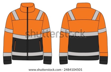 Hi Vis jacket template front and back view. Worker uniform mockup front with jacket vector