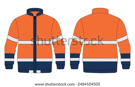 Hi Vis jacket template front and back view. Worker uniform mockup front with jacket vector