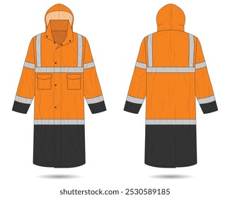 Hi vis raincoat clothing mockup front and back view