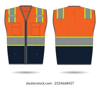 Hi vis vest maquete visão frontal e traseira